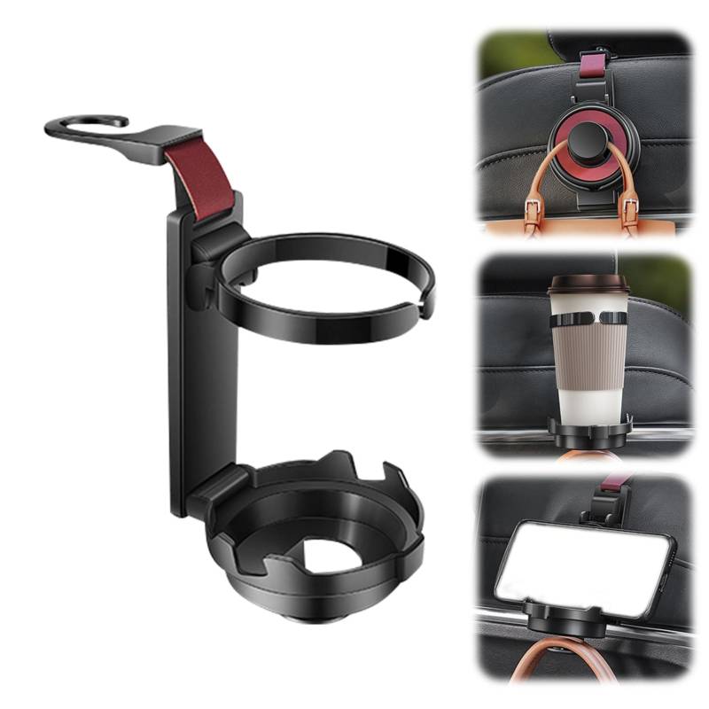 Universal Auto Getränkehalter 3 in 1, Multifunktionaler Becherhalter mit Auto Geldbörse Haken und Telefon Halter Einfache Installation, Auto Haken für Autositz Organizer Hinter (1PC,Rot) von ACAREY