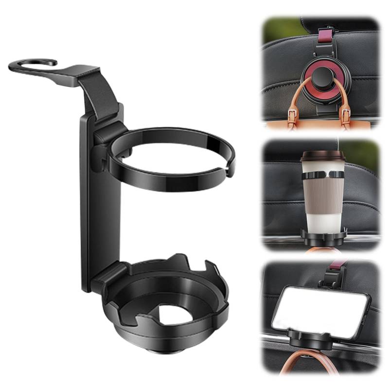 Universal Auto Getränkehalter 3 in 1, Multifunktionaler Becherhalter mit Auto Geldbörse Haken und Telefon Halter Einfache Installation, Auto Haken für Autositz Organizer Hinter (1PC,Schwarz) von ACAREY