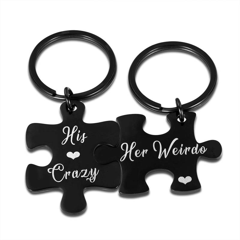 2pcs His Crazy Her Weirdo Couples Keychains Gifts for Him Her Boyfriend Girlfriend Husband Wife Christmas Valentine Day Wedding Anniversary Birthday Engagement Gifts Matching Puzzle Key Chain Black von ACCOLIAMBER