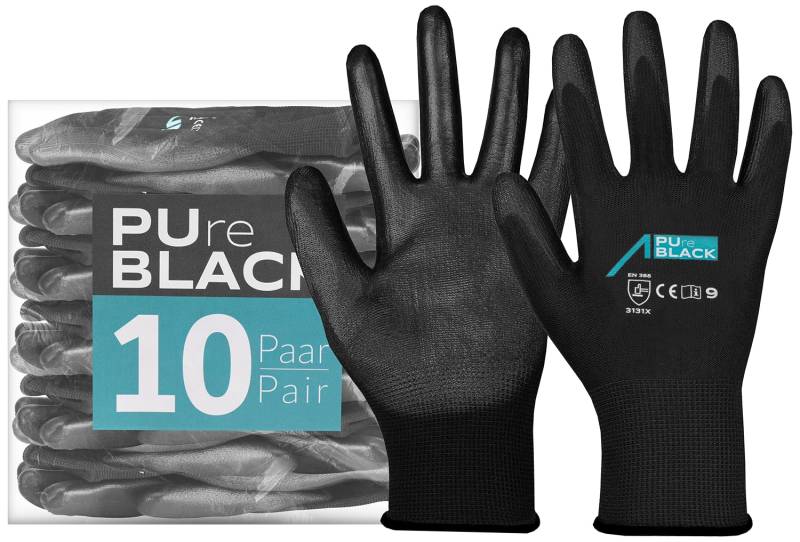 ACE PUre Black Arbeitshandschuhe, fein & robust, EN 388/21420, Schwarz, 10/XL, 10 Paar von ACE