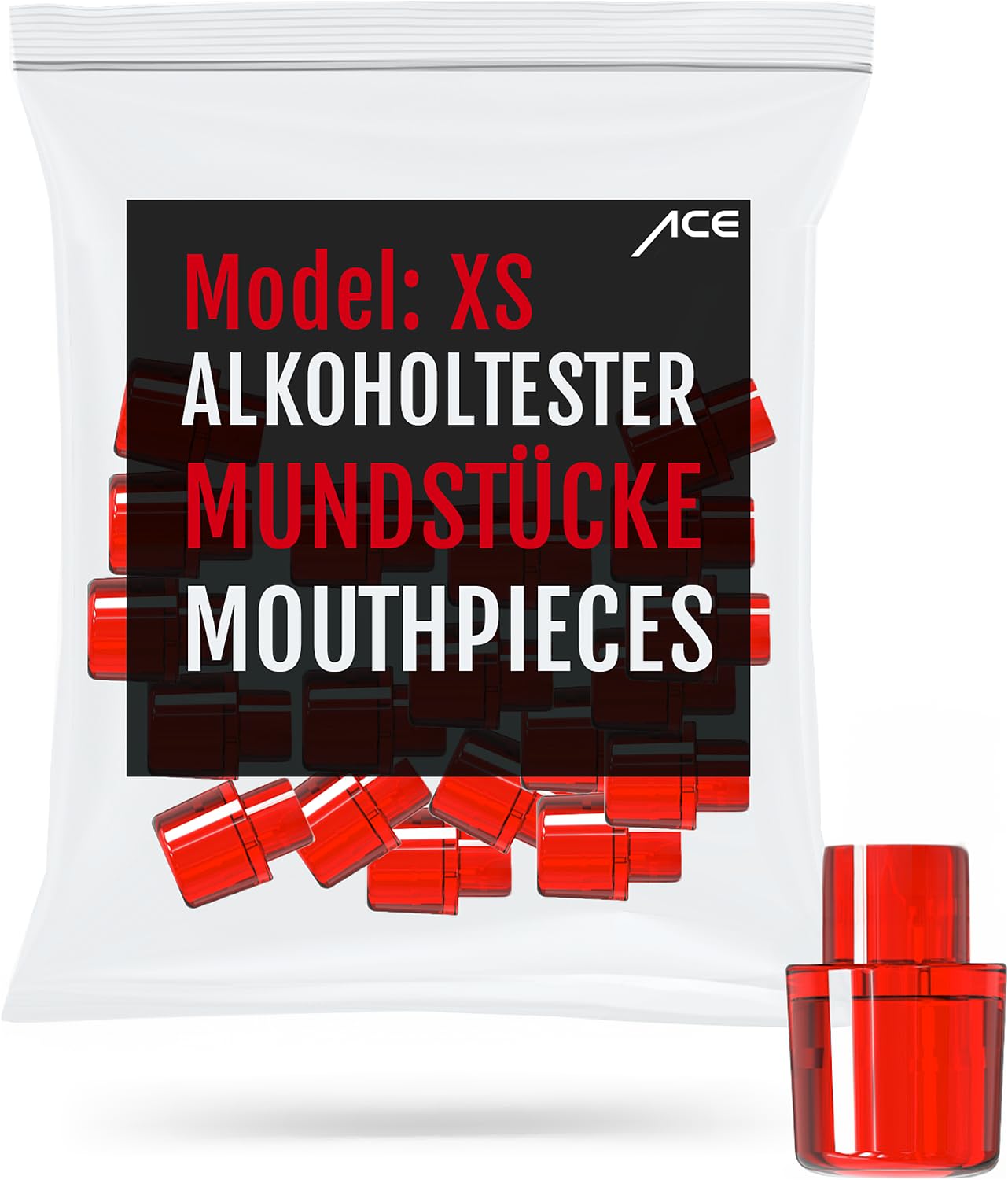 ACE XS (Lite) Alkoholtester-Mundstücke - 20er Mundstück-Packung - Vorratspackung mit 20 Promilletester-Mundstücken (Rot) von ACE