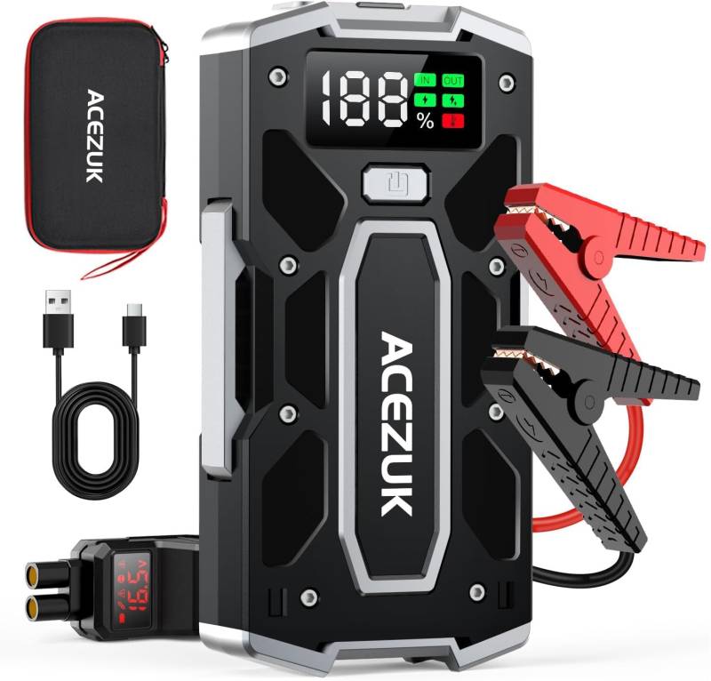 ACEZUK Starthilfe Powerbank 6000A (bis zu 8.0L Benzin und6.5L Diesel) Auto Starthilfe mit LED-Taschenlampe, großen Bildschirm, Jumper Bildschirm, Autobatterie Booster für SUV Motorrad Rasenmäher von ACEZUK