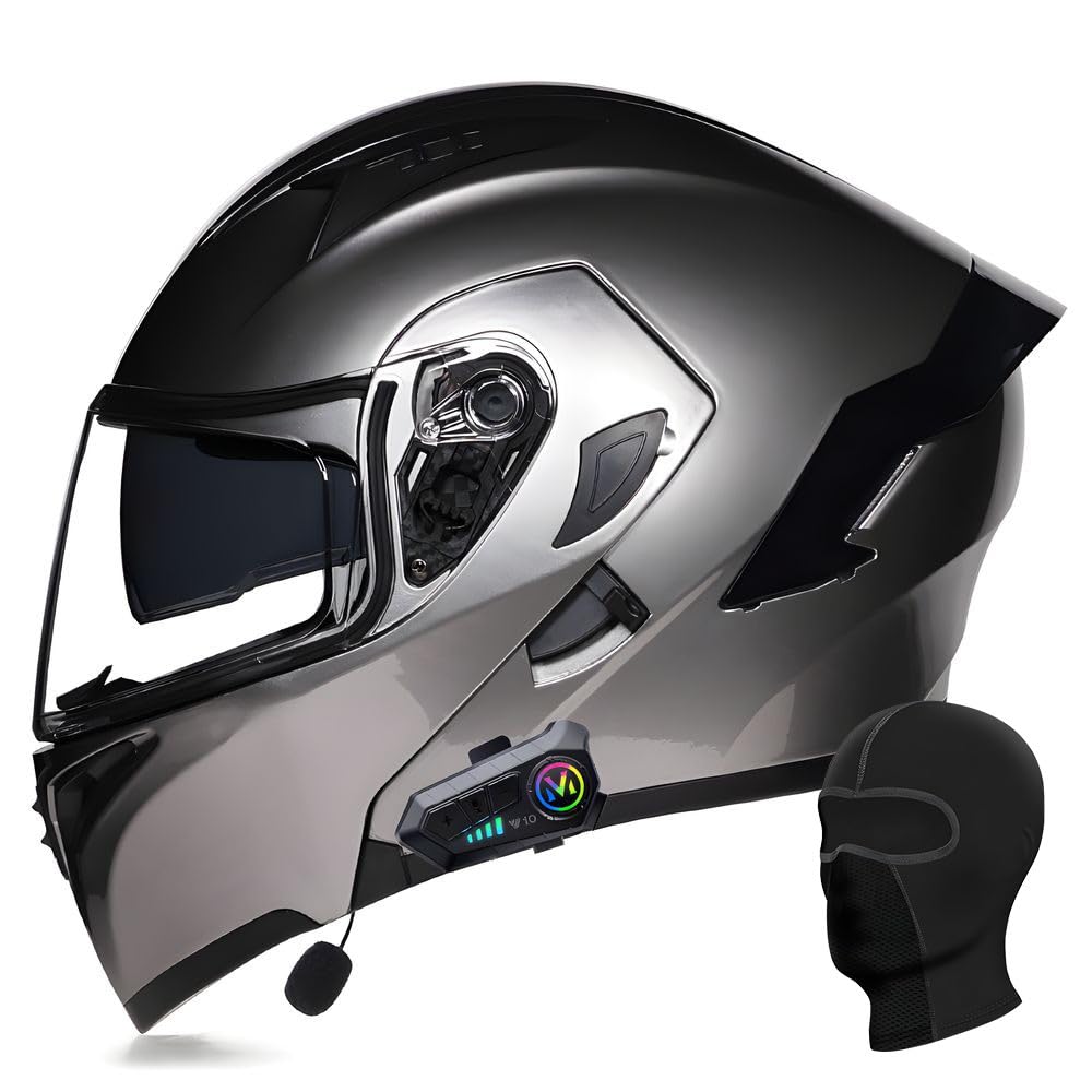 ACLFFSHOP Bluetooth Modularer Motorradhelm ECE Zertifizierter Klapphelm HD-Doppelobjektiv Eingebaute Stereo-Doppellautsprecher Mehrere Belüftungsöffnungen für Erwachsener Herren Damen von ACLFFSHOP