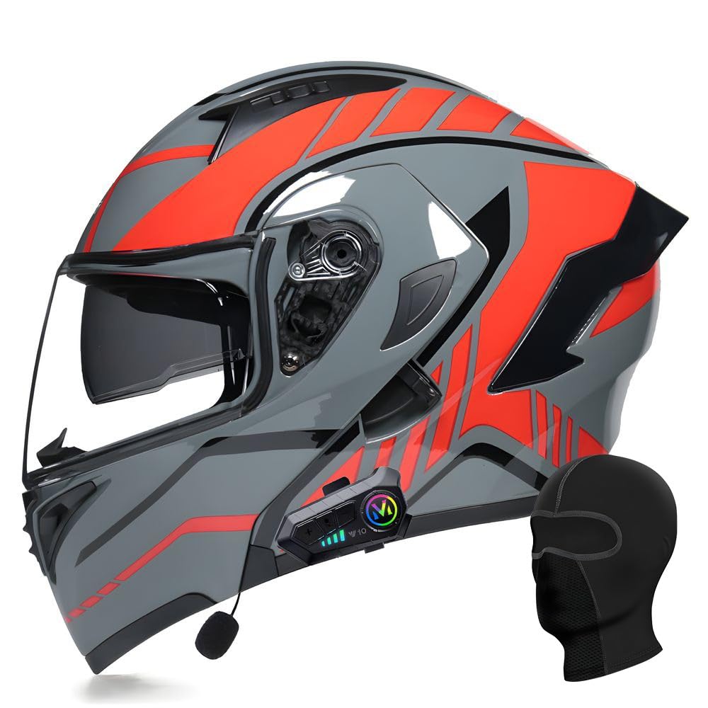 ACLFFSHOP Bluetooth Modularer Motorradhelm ECE Zertifizierter Klapphelm HD-Doppelobjektiv Eingebaute Stereo-Doppellautsprecher Mehrere Belüftungsöffnungen für Erwachsener Herren Damen von ACLFFSHOP