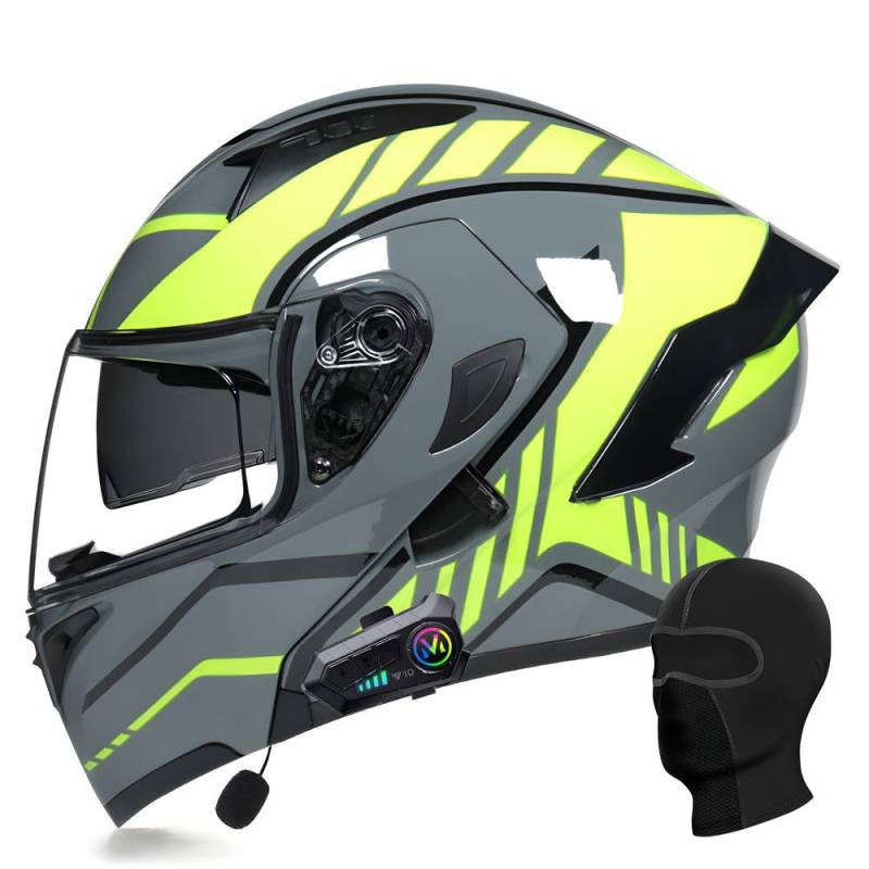 ACLFFSHOP Bluetooth Modularer Motorradhelm ECE Zertifizierter Klapphelm HD-Doppelobjektiv Eingebaute Stereo-Doppellautsprecher Mehrere Belüftungsöffnungen für Erwachsener Herren Damen von ACLFFSHOP