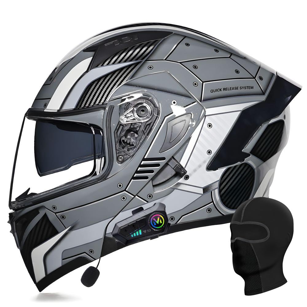 ACLFFSHOP Bluetooth Modularer Motorradhelm ECE Zertifizierter Klapphelm HD-Doppelobjektiv Eingebaute Stereo-Doppellautsprecher Mehrere Belüftungsöffnungen für Erwachsener Herren Damen von ACLFFSHOP