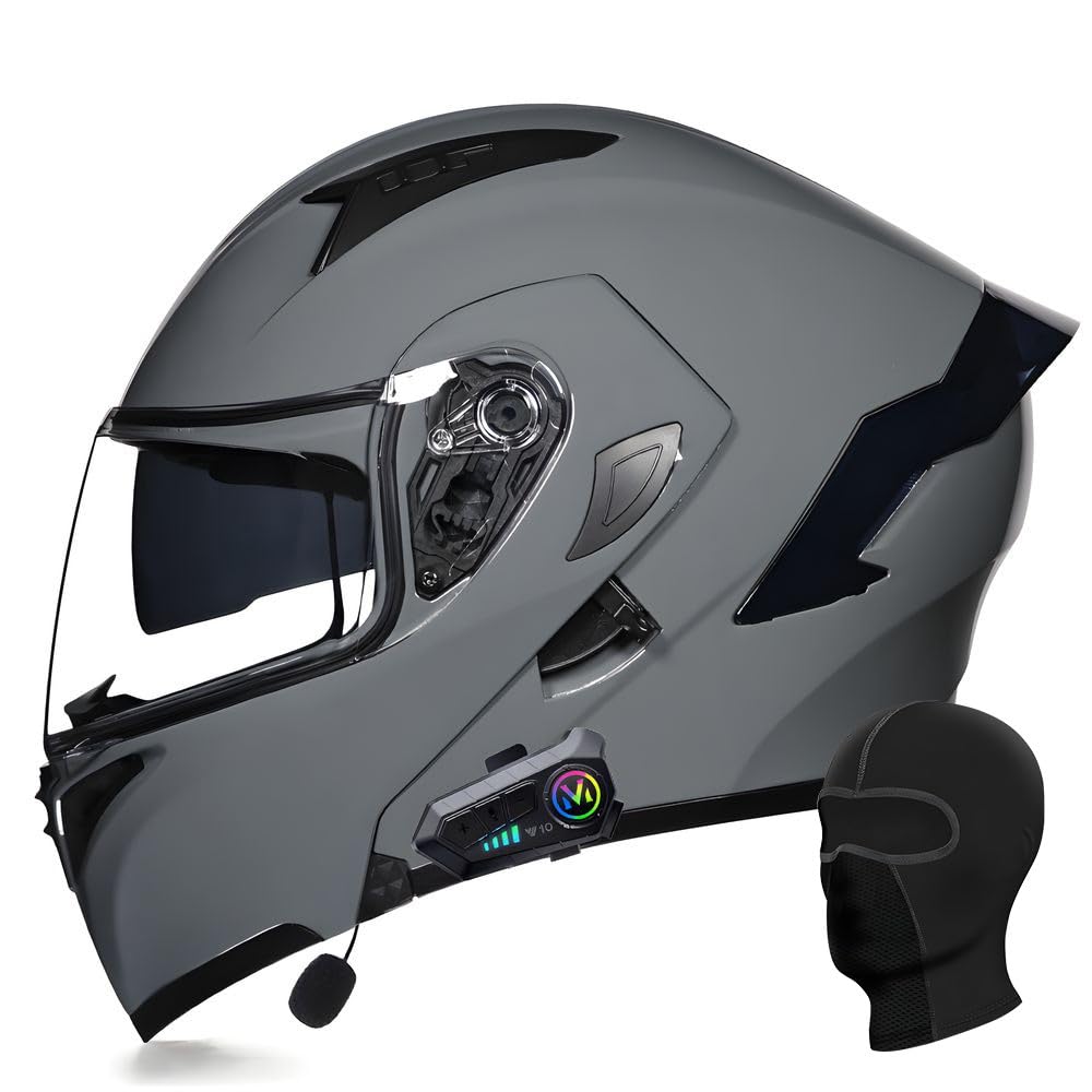 ACLFFSHOP Bluetooth Modularer Motorradhelm ECE Zertifizierter Klapphelm HD-Doppelobjektiv Eingebaute Stereo-Doppellautsprecher Mehrere Belüftungsöffnungen für Erwachsener Herren Damen von ACLFFSHOP