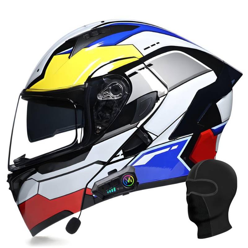 ACLFFSHOP Bluetooth Modularer Motorradhelm ECE Zertifizierter Klapphelm HD-Doppelobjektiv Eingebaute Stereo-Doppellautsprecher Mehrere Belüftungsöffnungen für Erwachsener Herren Damen von ACLFFSHOP