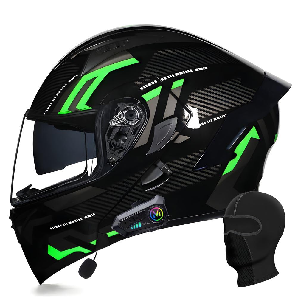 ACLFFSHOP Bluetooth Modularer Motorradhelm ECE Zertifizierter Klapphelm HD-Doppelobjektiv Eingebaute Stereo-Doppellautsprecher Mehrere Belüftungsöffnungen für Erwachsener Herren Damen von ACLFFSHOP