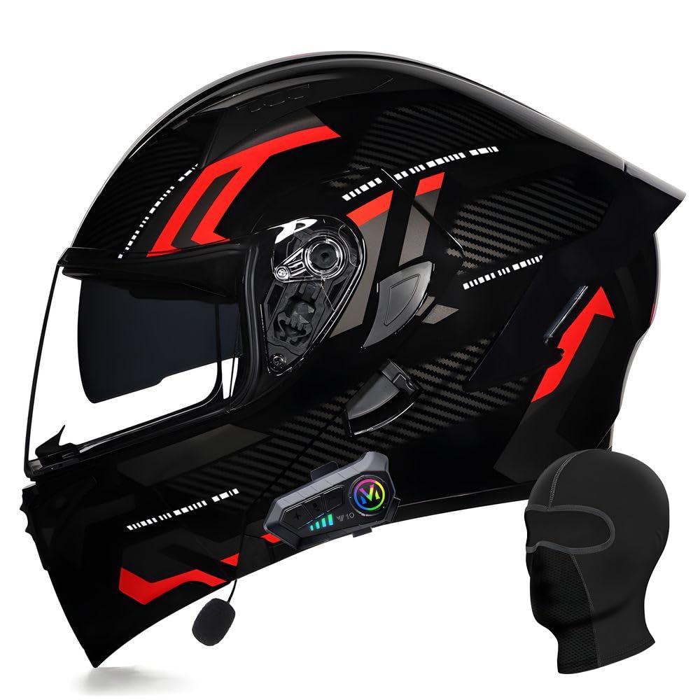 ACLFFSHOP Bluetooth Modularer Motorradhelm ECE Zertifizierter Klapphelm HD-Doppelobjektiv Eingebaute Stereo-Doppellautsprecher Mehrere Belüftungsöffnungen für Erwachsener Herren Damen von ACLFFSHOP