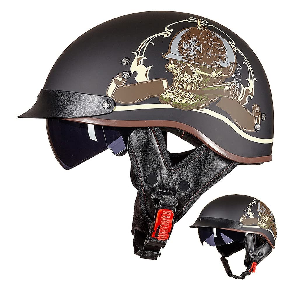 ACLFFSHOP Halbschalenhelm mit ECE, Jethelm Retro, Chopper Helm, Retro Motorrad Helm, Scooter-Helm, Offenem Helm, mit Sonnenblende und Herausnehmbares Atmungsaktives Futter M~XXL 57~64CM von ACLFFSHOP