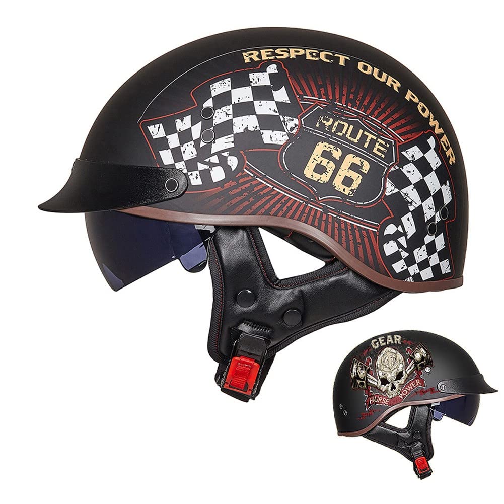 ACLFFSHOP Halbschalenhelm mit ECE, Jethelm Retro, Chopper Helm, Retro Motorrad Helm, Scooter-Helm, Offenem Helm, mit Sonnenblende und Herausnehmbares Atmungsaktives Futter M~XXL 57~64CM von ACLFFSHOP