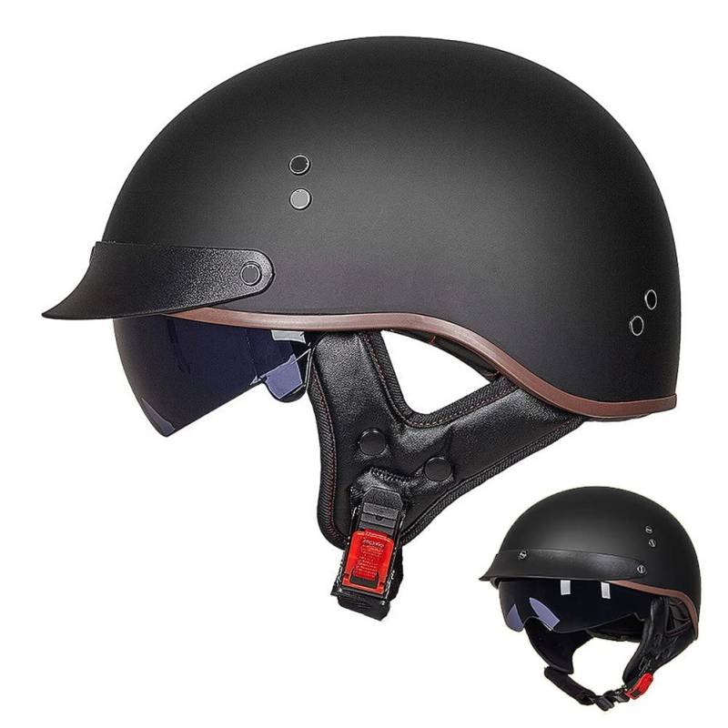 ACLFFSHOP Halbschalenhelm mit ECE, Retro Helm Jethelm, Jet-Helmhalbhelm Scooter-Helm Offenem Helm, Chopper Helm mit Sonnenblende Herausnehmbares Atmungsaktives Futter M~XXL von ACLFFSHOP