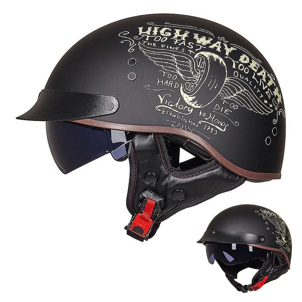 ACLFFSHOP Halbschalenhelm mit ECE, Retro Helm Jethelm, Jet-Helmhalbhelm Scooter-Helm Offenem Helm, Chopper Helm mit Sonnenblende Herausnehmbares Atmungsaktives Futter M~XXL von ACLFFSHOP