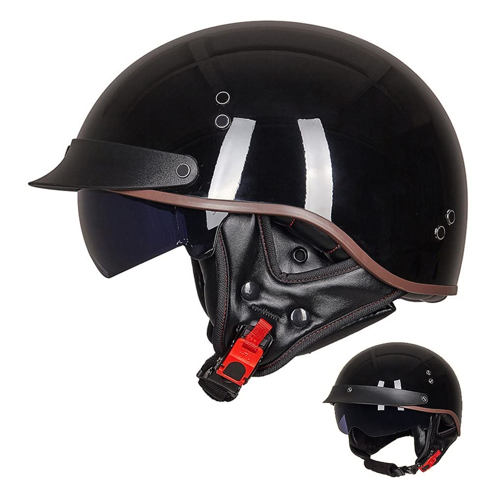 ACLFFSHOP Halbschalenhelm mit ECE, Retro Helm Jethelm, Jet-Helmhalbhelm Scooter-Helm Offenem Helm, Chopper Helm mit Sonnenblende Herausnehmbares Atmungsaktives Futter M~XXL von ACLFFSHOP