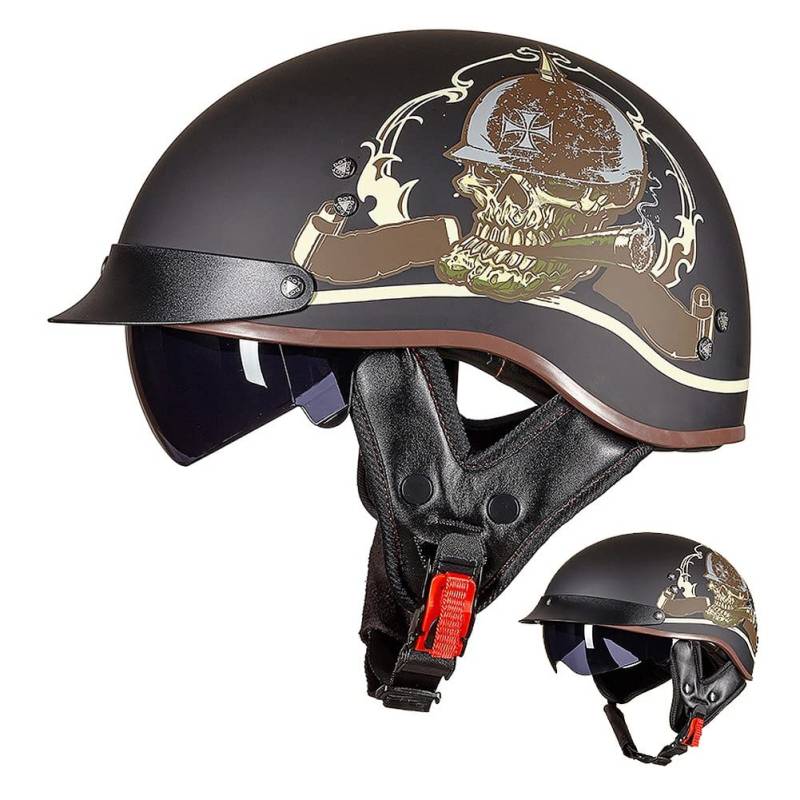 ACLFFSHOP Halbschalenhelm mit ECE, Retro Helm Jethelm, Jet-Helmhalbhelm Scooter-Helm Offenem Helm, Chopper Helm mit Sonnenblende Herausnehmbares Atmungsaktives Futter M~XXL von ACLFFSHOP