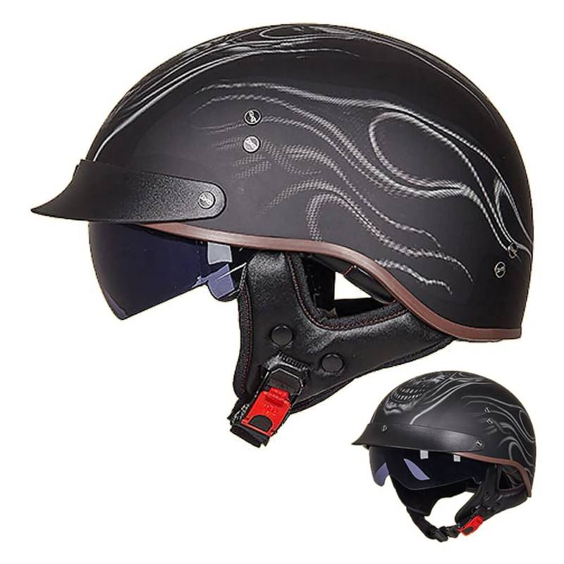 ACLFFSHOP Halbschalenhelm mit ECE, Retro Helm Jethelm, Jet-Helmhalbhelm Scooter-Helm Offenem Helm, Chopper Helm mit Sonnenblende Herausnehmbares Atmungsaktives Futter M~XXL von ACLFFSHOP