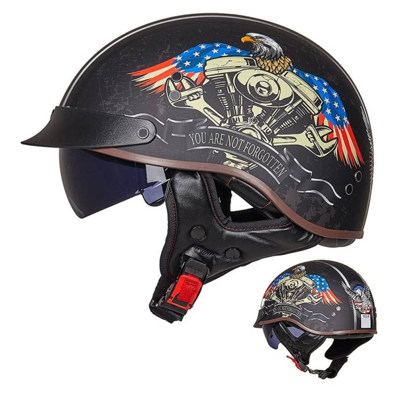 ACLFFSHOP Halbschalenhelm mit ECE, Retro Helm Jethelm, Jet-Helmhalbhelm Scooter-Helm Offenem Helm, Chopper Helm mit Sonnenblende Herausnehmbares Atmungsaktives Futter M~XXL von ACLFFSHOP