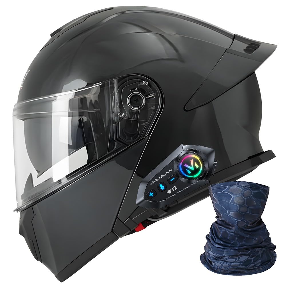 ACLFFSHOP Klapphelm mit Bluetooth, ECE Zertifiziert, Doppelvisier, Integriertes Mikrofon für Automatische Reaktion, Modularer Motorradhelm für Erwachsene Männer Frauen von ACLFFSHOP