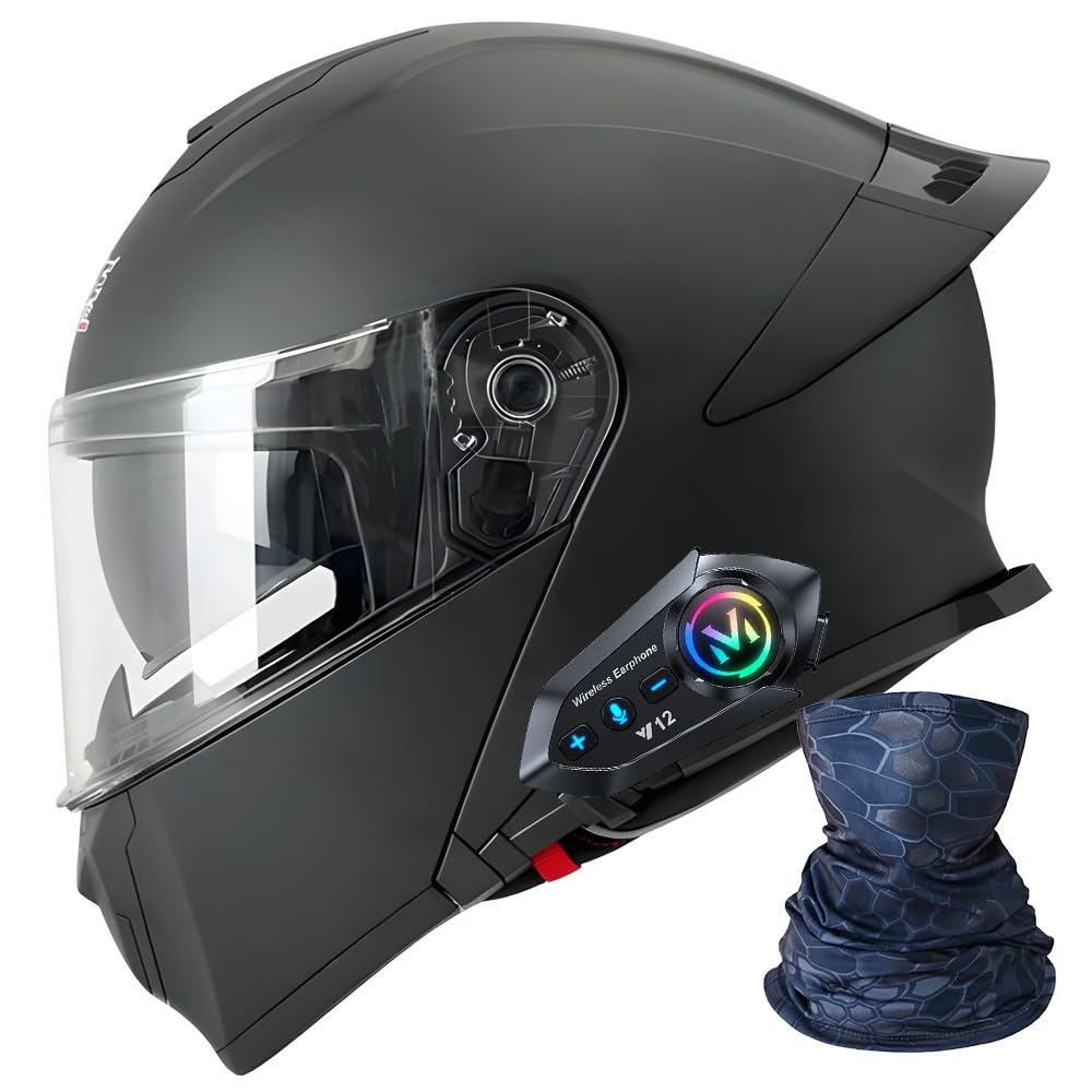 ACLFFSHOP Klapphelm mit Bluetooth, ECE Zertifiziert, Doppelvisier, Integriertes Mikrofon für Automatische Reaktion, Modularer Motorradhelm für Erwachsene Männer Frauen von ACLFFSHOP