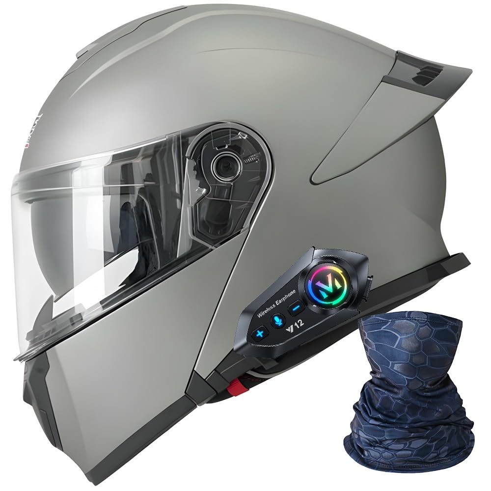 ACLFFSHOP Klapphelm mit Bluetooth, ECE Zertifiziert, Doppelvisier, Integriertes Mikrofon für Automatische Reaktion, Modularer Motorradhelm für Erwachsene Männer Frauen von ACLFFSHOP