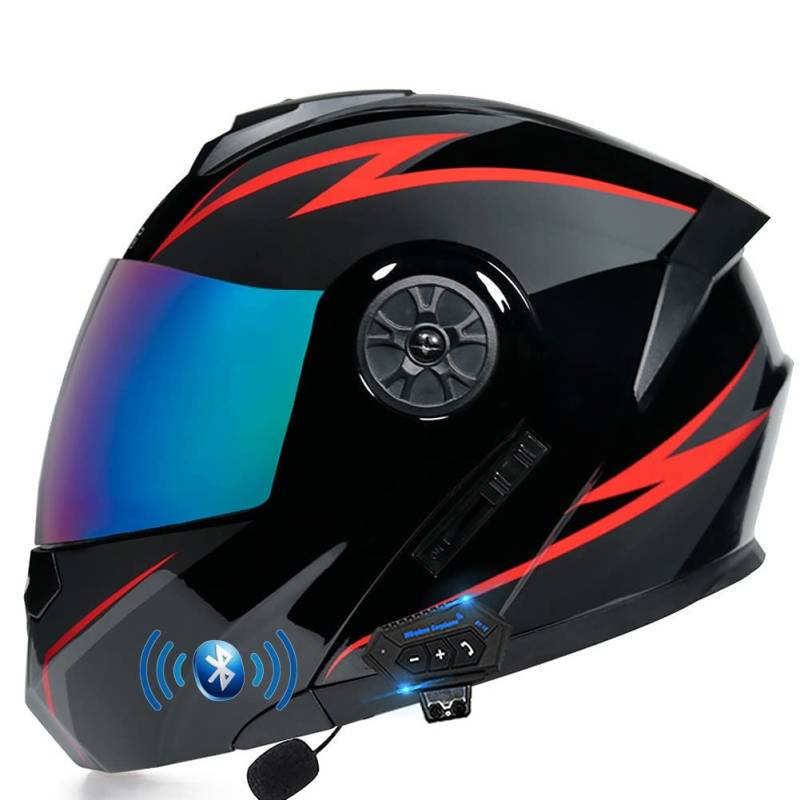 ACLFFSHOP Klapphelm mit Bluetooth, Integriert Motorradhelm mit Doppelvisier, ECE Zertifiziert Integralhelm, mit Eingebautem Mikrofon für Automatische Reaktion, für Erwachsene Frauen Männer von ACLFFSHOP