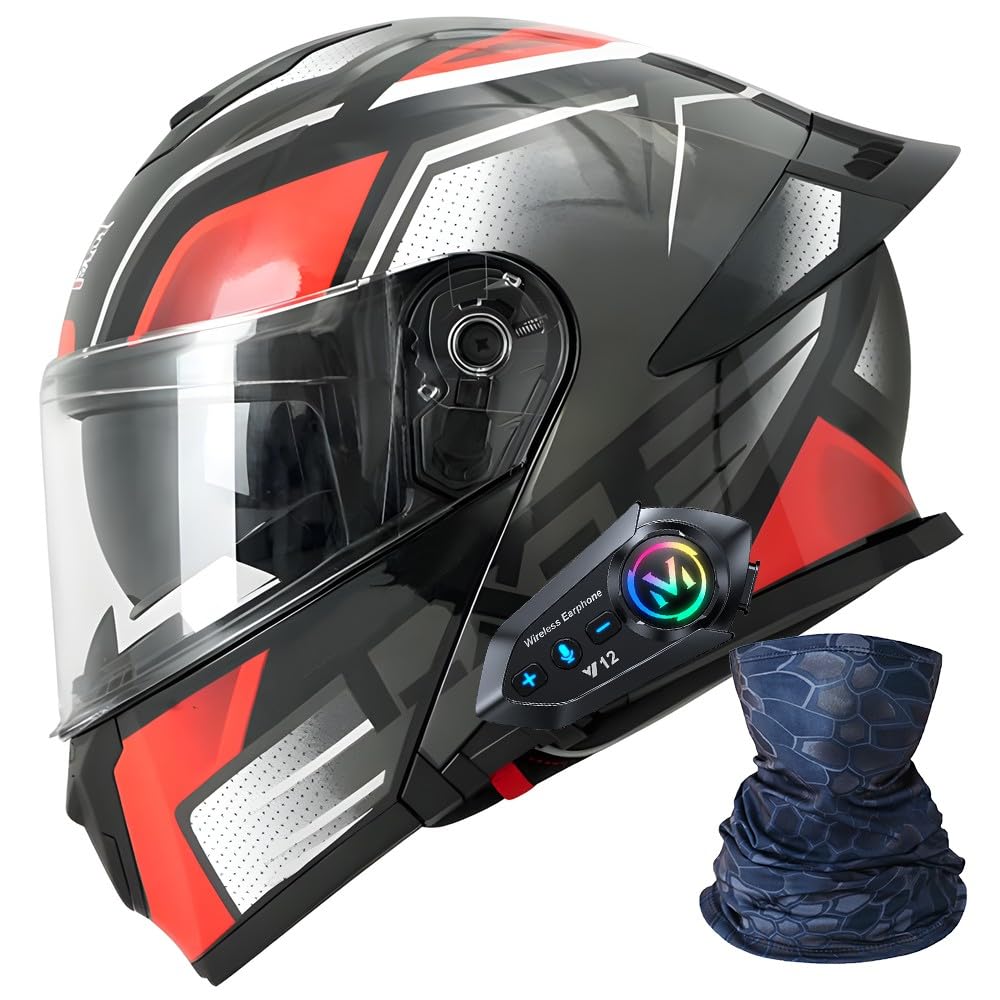 ACLFFSHOP Motorradhelm mit Bluetooth, Klapphelm Modular, ECE Zertifiziert, Doppelvisier, Eingebautes Mikrofon für Automatische Reaktion, Für Erwachsene Herren Damen, Ideal für Straße Touren von ACLFFSHOP