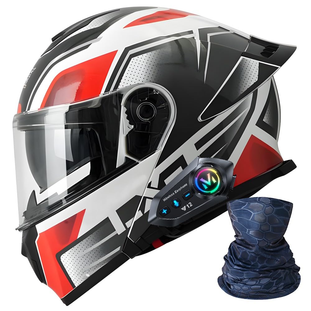 ACLFFSHOP Motorradhelm mit Bluetooth, Klapphelm Modular, ECE Zertifiziert, Doppelvisier, Eingebautes Mikrofon für Automatische Reaktion, Für Erwachsene Herren Damen, Ideal für Straße Touren von ACLFFSHOP