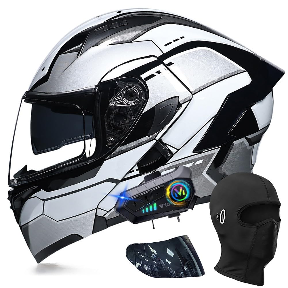 ACLFFSHOP Motorradhelm mit Bluetooth Klapphelm Modulare Helm, ECE Zertifiziert Integralhelm mit Doppelvisier, mit Eingebautem Mikrofon für Automatische Reaktion, für Erwachsene Frauen Männer von ACLFFSHOP