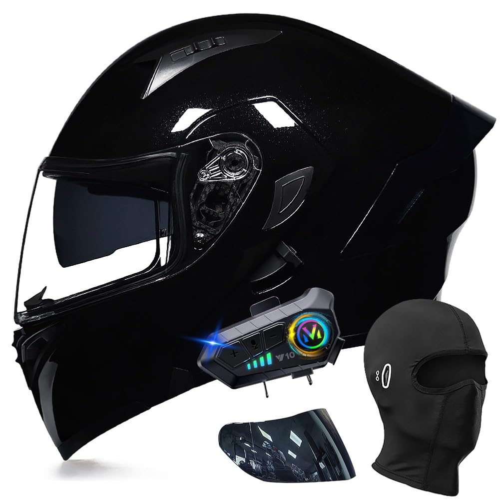 ACLFFSHOP Motorradhelm mit Bluetooth Klapphelm Modulare Helm, ECE Zertifiziert Integralhelm mit Doppelvisier, mit Eingebautem Mikrofon für Automatische Reaktion, für Erwachsene Frauen Männer von ACLFFSHOP