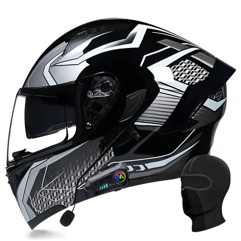 Bluetooth Modularer Motorradhelm ECE Zertifizierter Klapphelm HD-Doppelobjektiv Eingebaute Stereo-Doppellautsprecher Mehrere Belüftungsöffnungen für Erwachsener Herren Damen von ACLFFSHOP