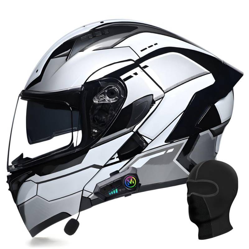 Bluetooth Modularer Motorradhelm ECE Zertifizierter Klapphelm HD-Doppelobjektiv Eingebaute Stereo-Doppellautsprecher Mehrere Belüftungsöffnungen für Erwachsener Herren Damen von ACLFFSHOP