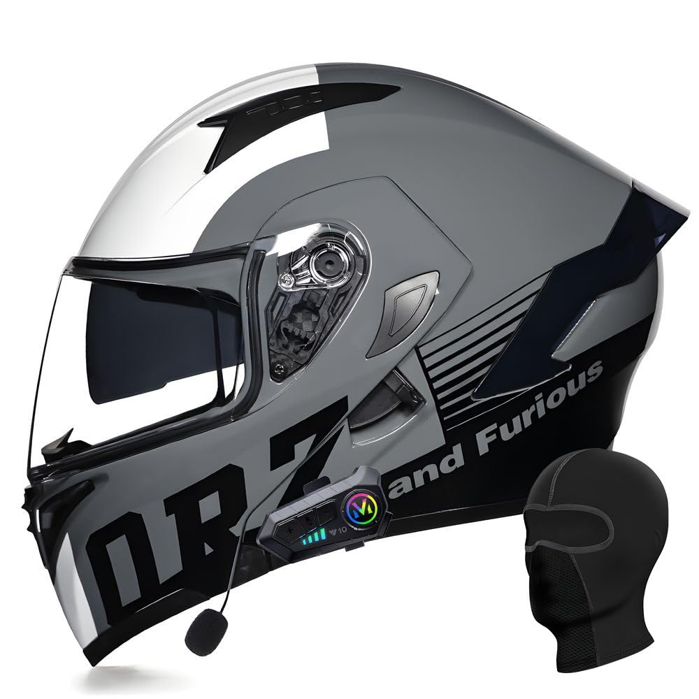 Bluetooth Modularer Motorradhelm ECE Zertifizierter Klapphelm HD-Doppelobjektiv Eingebaute Stereo-Doppellautsprecher Mehrere Belüftungsöffnungen für Erwachsener Herren Damen von ACLFFSHOP