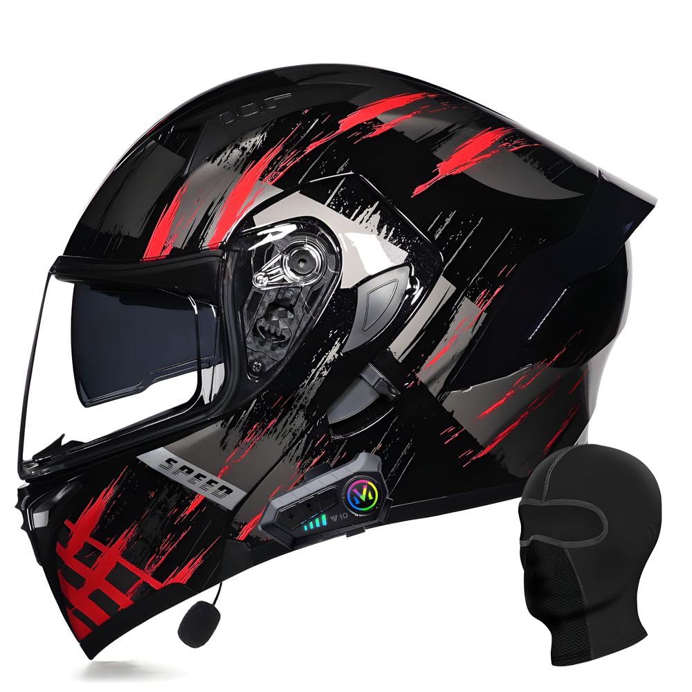 Bluetooth Modularer Motorradhelm ECE Zertifizierter Klapphelm HD-Doppelobjektiv Eingebaute Stereo-Doppellautsprecher Mehrere Belüftungsöffnungen für Erwachsener Herren Damen von ACLFFSHOP