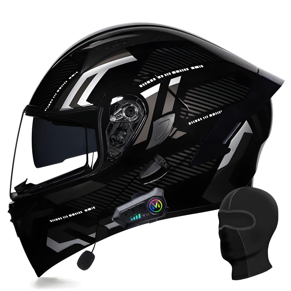 Bluetooth Modularer Motorradhelm ECE Zertifizierter Klapphelm HD-Doppelobjektiv Eingebaute Stereo-Doppellautsprecher Mehrere Belüftungsöffnungen für Erwachsener Herren Damen von ACLFFSHOP