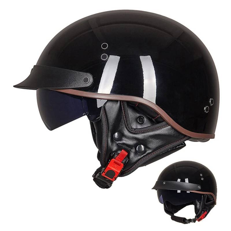 ACLFFSHOP Halbschalenhelm mit ECE, Jethelm Retro, Chopper Helm, Retro Motorrad Helm, Scooter-Helm, Offenem Helm, mit Sonnenblende und Herausnehmbares Atmungsaktives Futter M~XXL 57~64CM von ACLFFSHOP