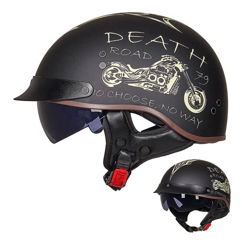 ACLFFSHOP Halbschalenhelm mit ECE, Jethelm Retro, Chopper Helm, Retro Motorrad Helm, Scooter-Helm, Offenem Helm, mit Sonnenblende und Herausnehmbares Atmungsaktives Futter M~XXL 57~64CM von ACLFFSHOP