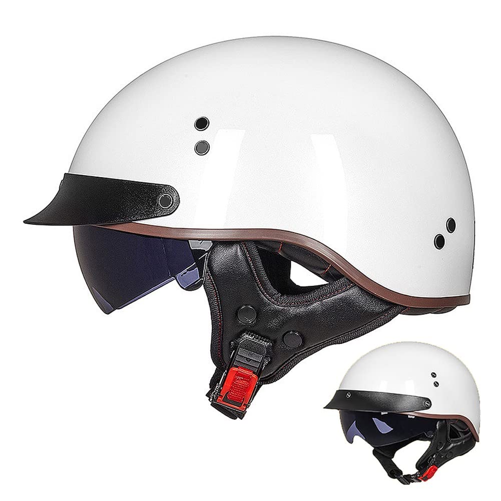 ACLFFSHOP Halbschalenhelm mit ECE, Jethelm Retro, Chopper Helm, Retro Motorrad Helm, Scooter-Helm, Offenem Helm, mit Sonnenblende und Herausnehmbares Atmungsaktives Futter M~XXL 57~64CM von ACLFFSHOP