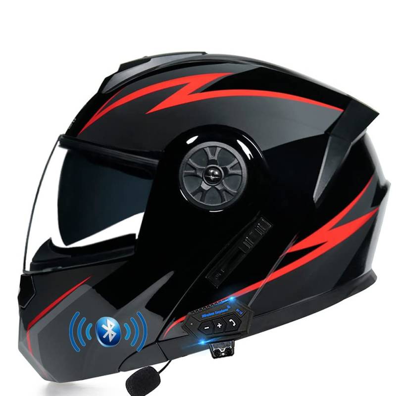 ACLFFSHOP Klapphelm mit Bluetooth, Integriert Motorradhelm mit Doppelvisier, ECE Zertifiziert Integralhelm, mit Eingebautem Mikrofon für Automatische Reaktion, für Erwachsene Frauen Männer von ACLFFSHOP