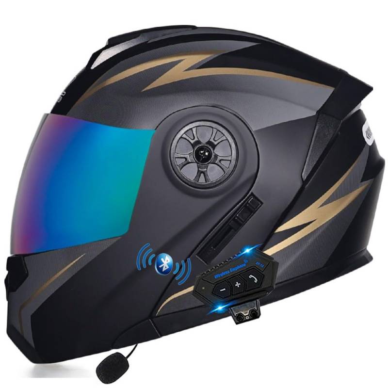 ACLFFSHOP Klapphelm mit Bluetooth, Integriert Motorradhelm mit Doppelvisier, ECE Zertifiziert Integralhelm, mit Eingebautem Mikrofon für Automatische Reaktion, für Erwachsene Frauen Männer von ACLFFSHOP