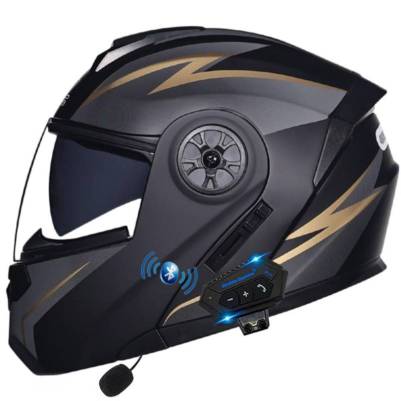 ACLFFSHOP Klapphelm mit Bluetooth, Integriert Motorradhelm mit Doppelvisier, ECE Zertifiziert Integralhelm, mit Eingebautem Mikrofon für Automatische Reaktion, für Erwachsene Frauen Männer von ACLFFSHOP