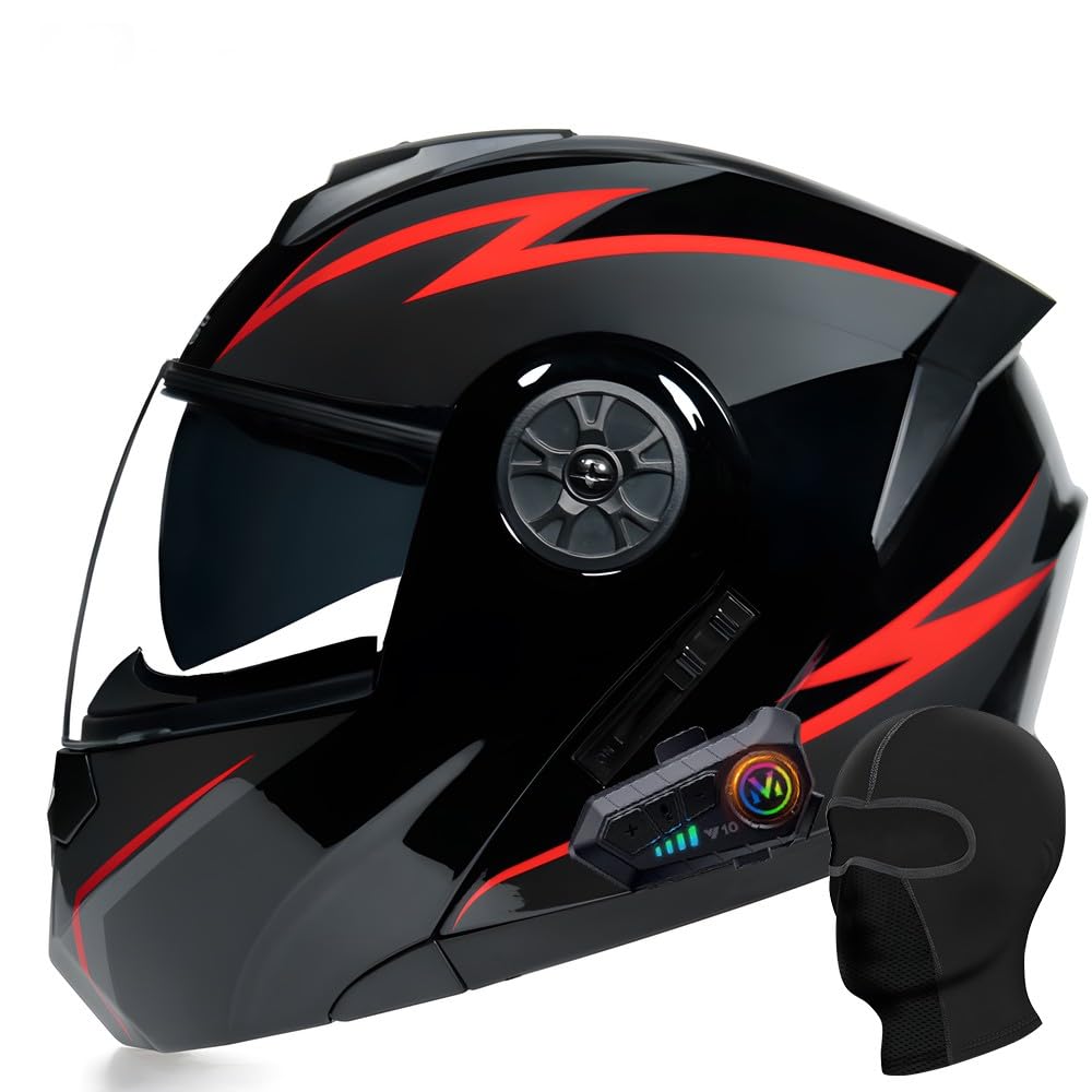 Motorradhelm Klapphelm Integralhelm, Integral Bluetooth Motorrad Helm Zertifizierung ECE, mit Doppelvisier Mit Eingebautem Mikrofon für Damen Herren Erwachsene von ACLFFSHOP