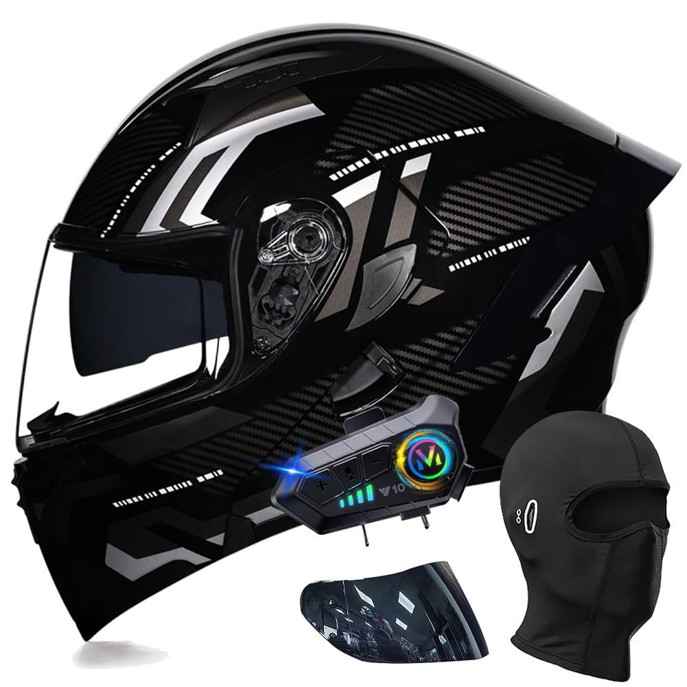 Motorradhelm mit Bluetooth Klapphelm Modulare Helm, ECE Zertifiziert Integralhelm mit Doppelvisier, mit Eingebautem Mikrofon für Automatische Reaktion, für Erwachsene Frauen Männer von ACLFFSHOP