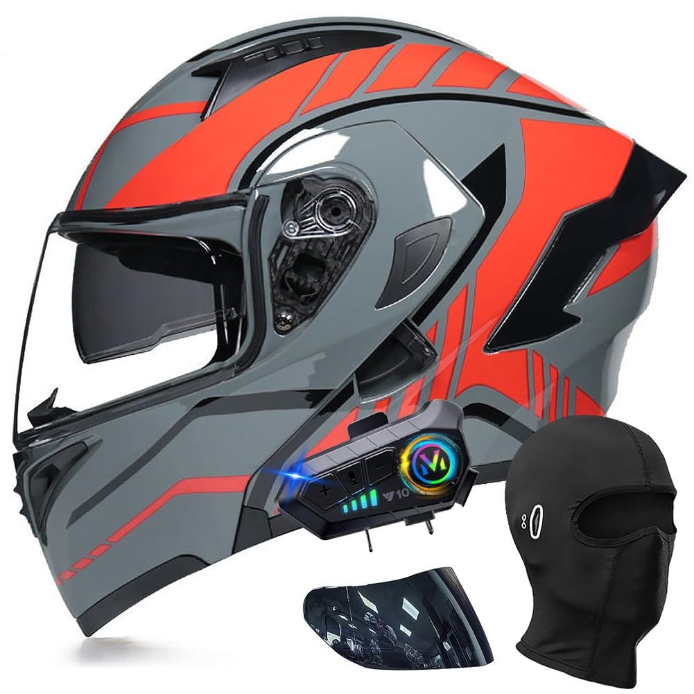 Motorradhelm mit Bluetooth Klapphelm Modulare Helm, ECE Zertifiziert Integralhelm mit Doppelvisier, mit Eingebautem Mikrofon für Automatische Reaktion, für Erwachsene Frauen Männer von ACLFFSHOP