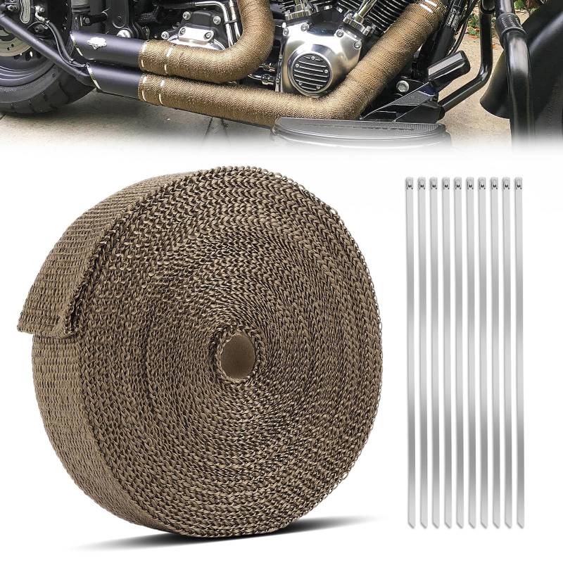 ACLONG 20M*5CM Hitzeschutzband Basaltfaser mit 10 Kabelbinder Edelstahl, Hitzeschutzband Auspuff für Fächerkrümmer Thermoband Krümmerband Auto Motorrad Auspuff (Titanium) von ACLONG