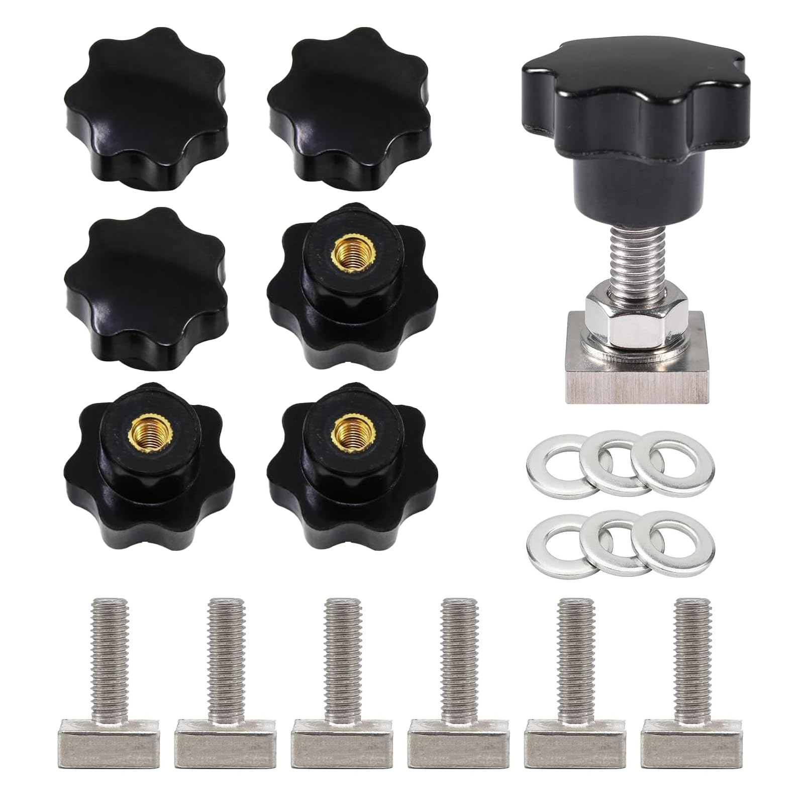 6 Stücke T-Nut Adapter M6-25mm, Nutsteine Dachträger, Dachbox mit Muttern Sterngriffmutter und Unterlegscheiben, Edelstahl T-Nut Nutsteine Set, für Dachträger Relingträger von ACONDE