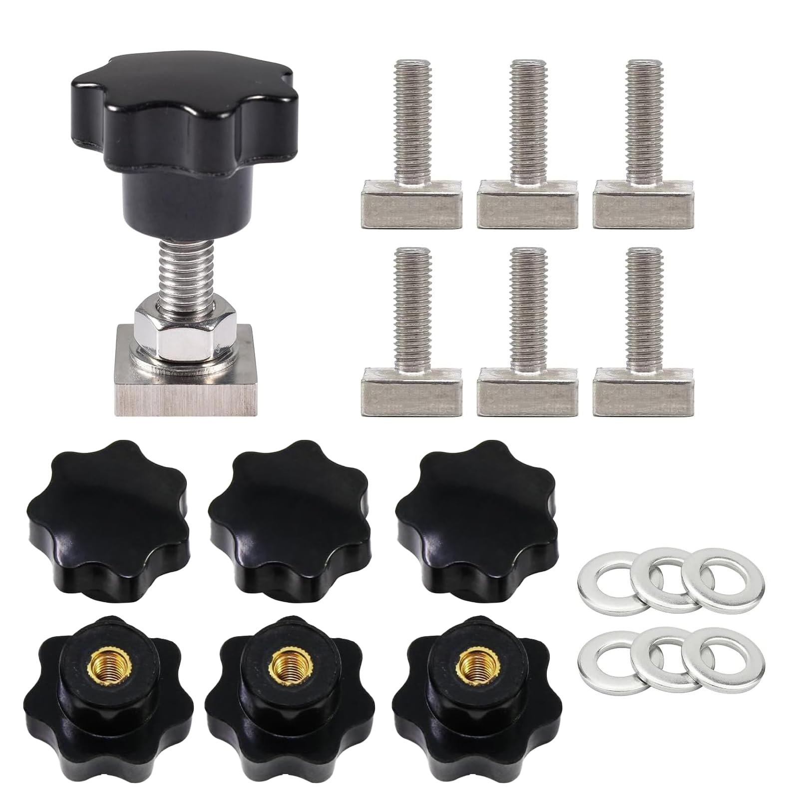 6 Stücke T-Nut Adapter M8-32mm, Nutsteine Dachträger Dachbox mit Muttern Sterngriffmutter und Unterlegscheiben, Edelstahl T-Nut Nutsteine Set, für Dachträger Relingträger von ACONDE