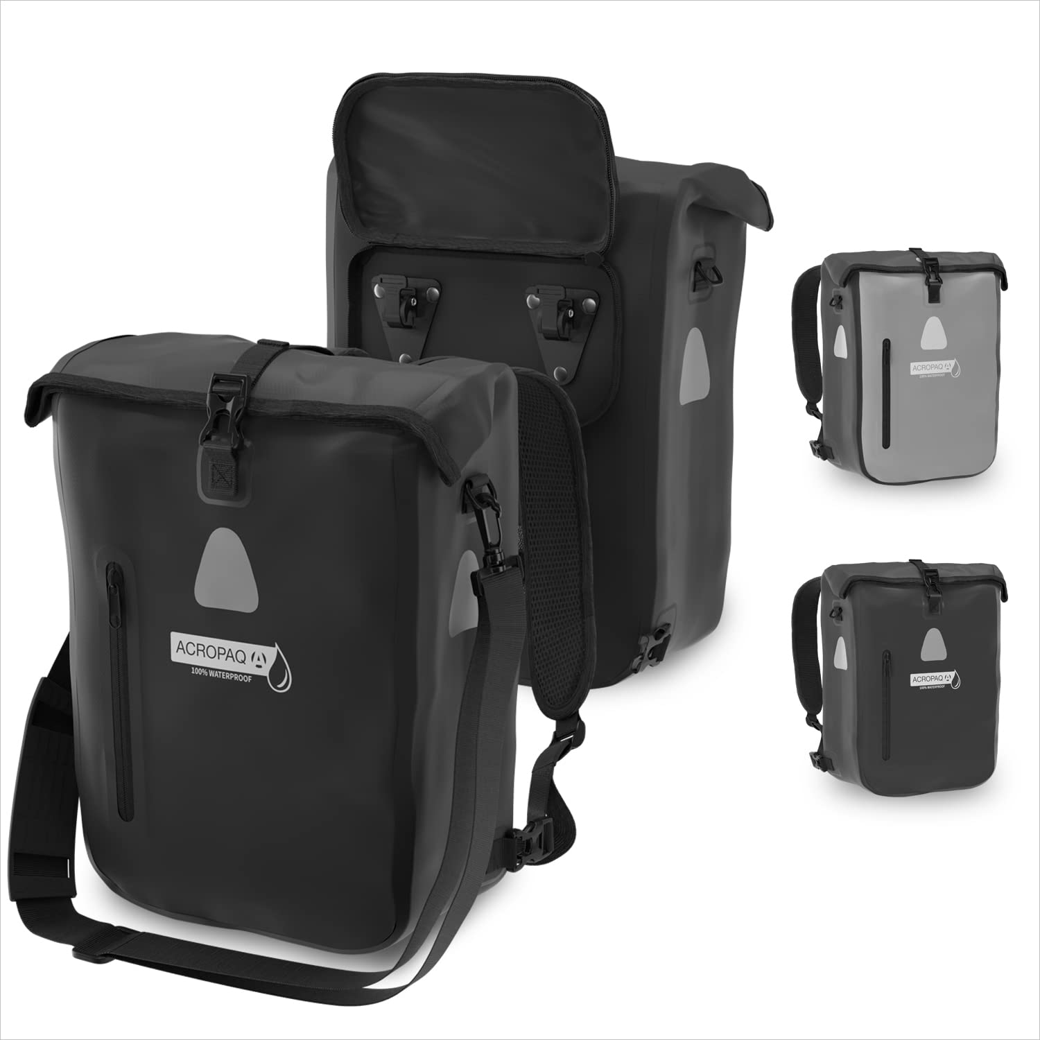 ACROPAQ Fahrradtasche - Single, 18L, Wasserdicht, Tragen als Rucksack und Umhängetasche, Mit Reflektoren - Auch für Elektrofahrräder - Schwarz von ACROPAQ