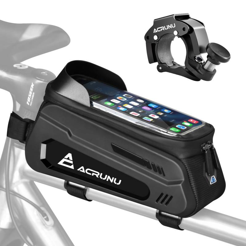 ACRUNU Rahmentasche Fahrrad Wasserdicht Handytasche Fahrrad Lenkradtasche mit TPU Sensitivem Touchscreen und 3D Sonnenblende, Oberrohrtasche Fahrrad Zubehör für Montainbikes, Rennrad, E Bikes von ACRUNU