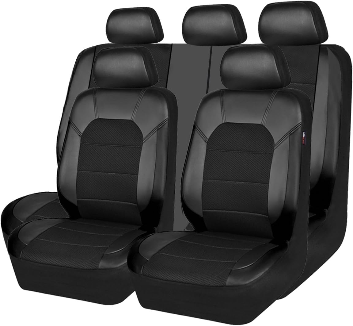 ACRUZ 9 Stück Auto Sitzbezüge für VW Tiguan (2008-2010), Schonbezüge Vorne Hinten Auto-Schonbezüge Leder Wasserdicht Sitzschoner,D-Black von ACRUZ